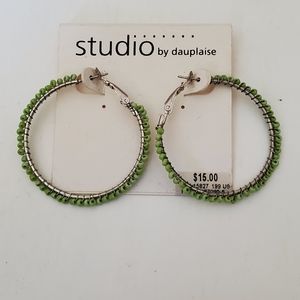 Lime Green Bead Hoop Earrings